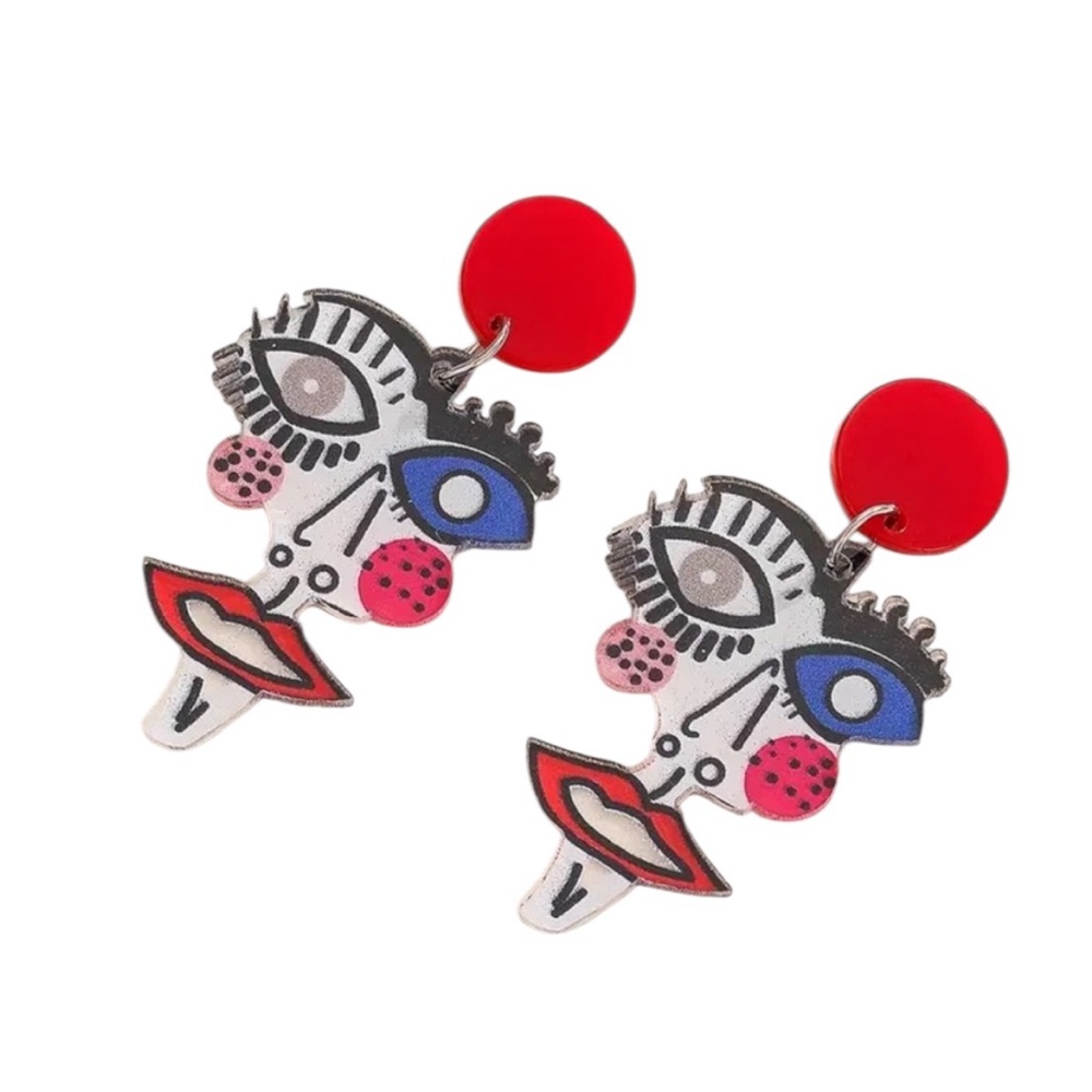 Red Whimsical Face Acrylic Earrings